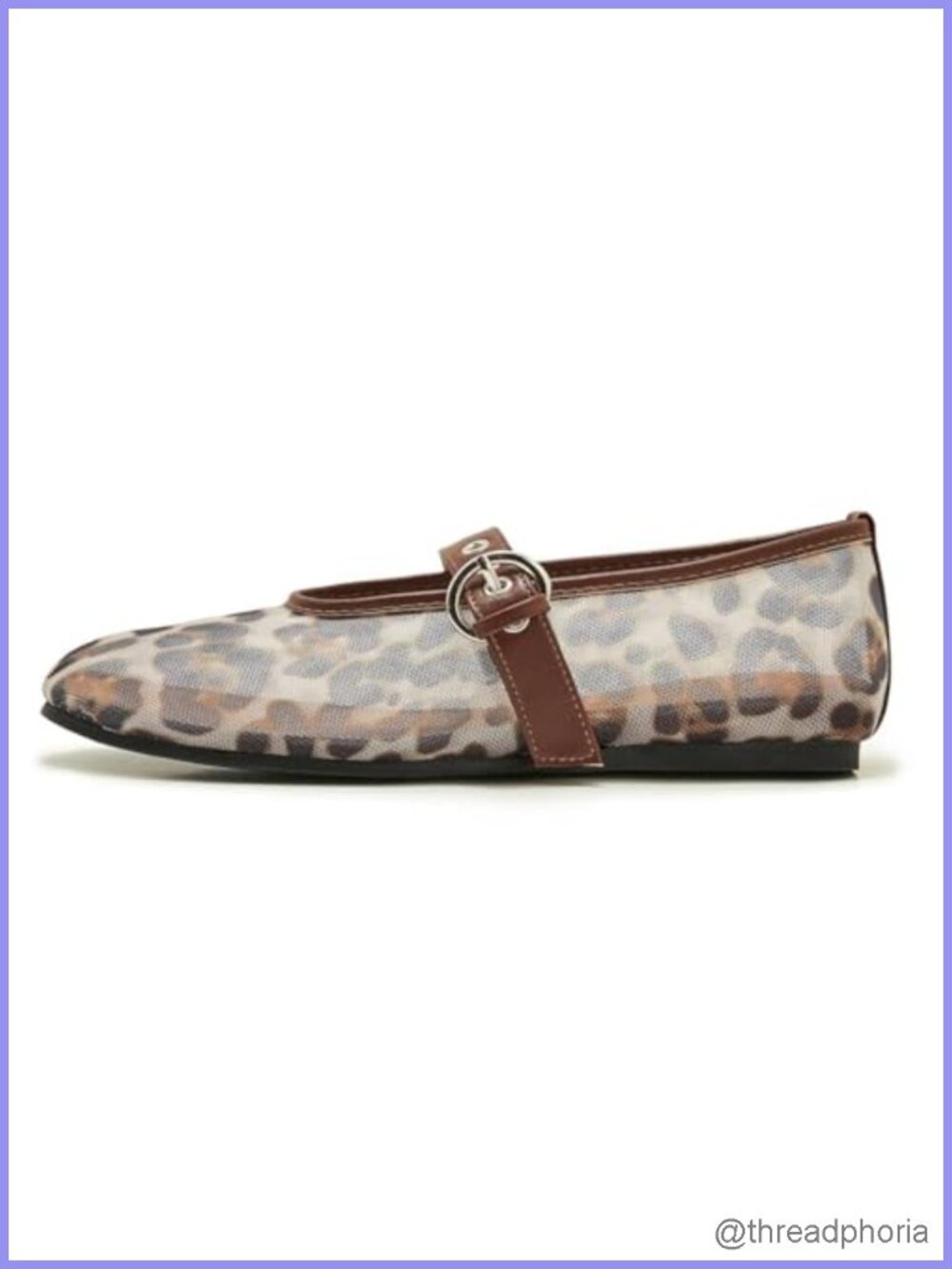 Leopard Mesh Mary Jane Flats Round Toe Sheer Ballet Slip On